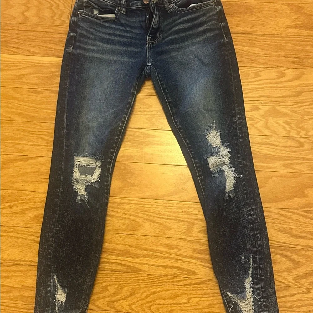 BKE Dark Blue Distressed Skinny Jeans - Picture 1 of 4